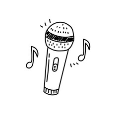 Mic doodle vector with music note isolated on white background suitable for musical illustration 