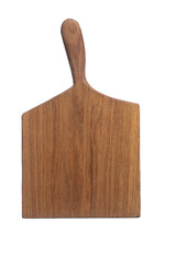 Wooden kitchen cutting board on white background.