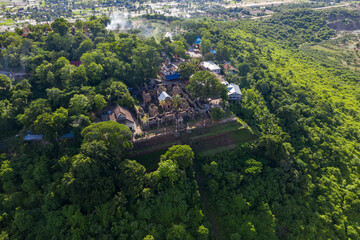 Fototapeta na wymiar Chiso temple at Takeo Province, Cambodia shot by aerial 