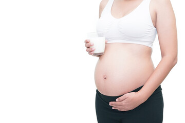pregnancy with milk on white background