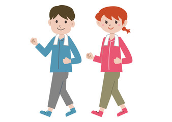 ウォーキングをする若い夫婦