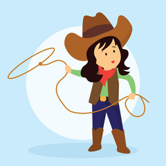 cowgirl throws a lasso for rodeo western design. vector illustration