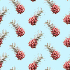 Pineapples on pink background. Element of seamless pattern. Photo print