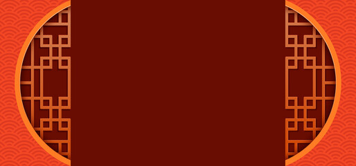 Lunar year banner design with Paper cut Chinese traditional window frame decoration