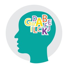 human head with alphabets
