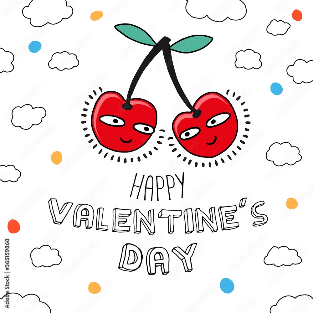 Wall mural st. valentine's day. square size poster with two lucky cherries.