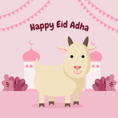 Obraz na płótnie Canvas Eid Al Adha mubarak illustration. Celebration of Muslim holiday. flat illustration style of goat to celebrate eid al-adha