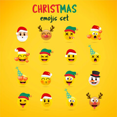 Fototapeta premium Christmas emoji set. Holiday set of Christmas face icons with different emotions. 3d style vector.