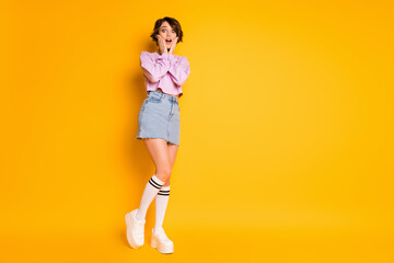 Full length body size view of her she nice attractive lovely pretty charming slender amazed...