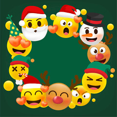 Holiday set of Christmas face icons with different emotions. Vector illustration.