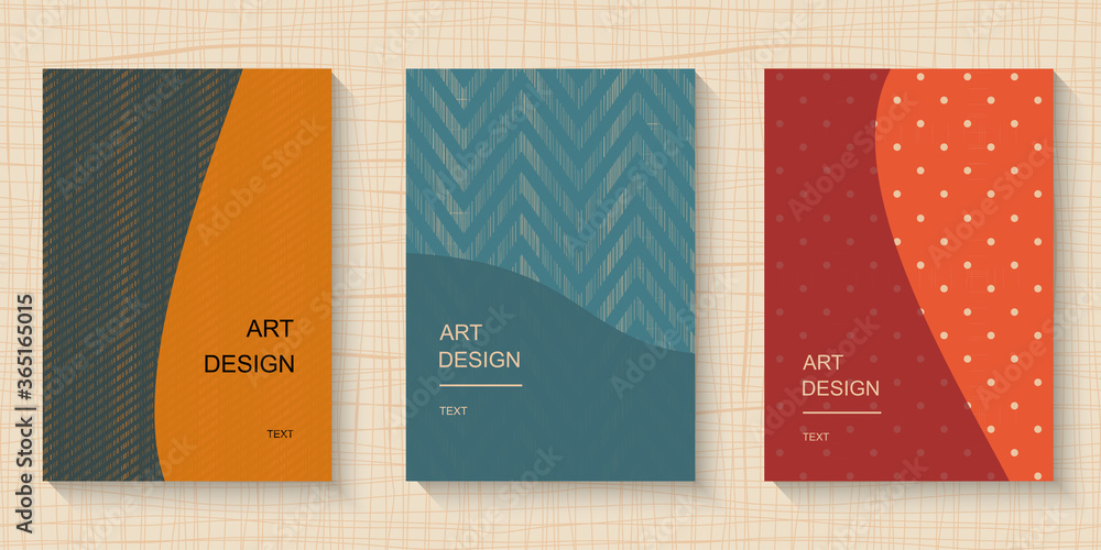 Poster set of vector modern colorful abstract covers with shabby stripes and polka dot. collection for busi