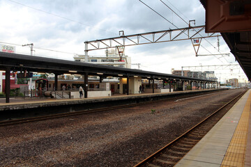 Fototapeta na wymiar The train station of Beppu, the onsen or hotspring capital of Japan