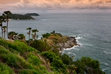The scenery of the Laem Phromthep Cape in sunset time at Phuket province, Thailand.