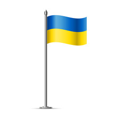 National flag of Ukraine isolated on white background. Ukrainian flag waving in the Wind. Wavy flag of Ukraine on flagpole Vector illustration