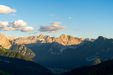 Fototapeta na wymiar Wonderful landscape of Dolomite Alps during sunset. Location: Marmolada, Dolomites, Italy. Amazing nature background. Artistic picture. Beauty world. Panorama