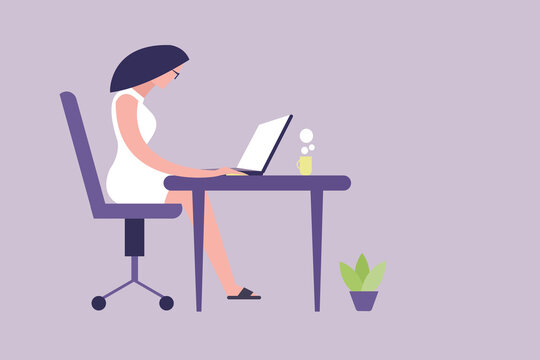 Illustration of a young woman working on her laptop