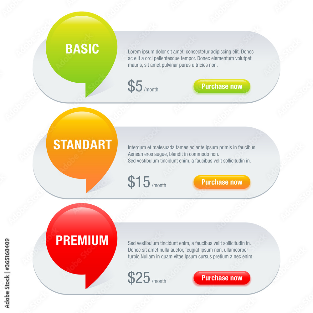 Poster comparison table - infographics with three different points (tariff subscription plan) with headline