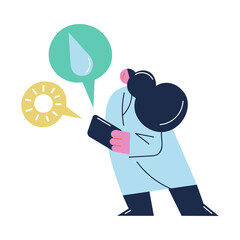 Farmer controlling humidity and sunlight in garden with electronic gadget