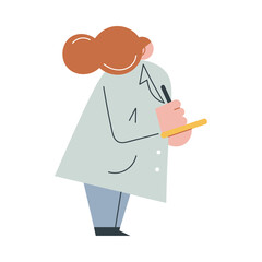 Woman farmer standing and making notes about vertical farming