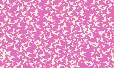 Seamless pattern with birds and foliage, nice white texture with birds  on white background