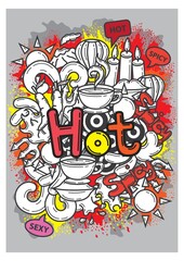 hot lettering and doodle elements background