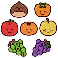 かわいい秋の果物キャラクターセット
