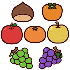 シンプルな秋の果物　イラストセット