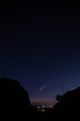 Astrophotography Comet NEOWISE on night sky