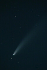 Astrophotography Comet NEOWISE on night sky