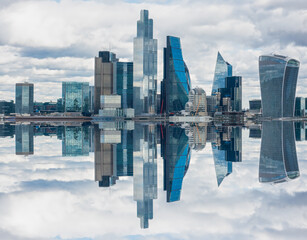 Vertical mirror effect of London, UK city skyline and skyscrapers