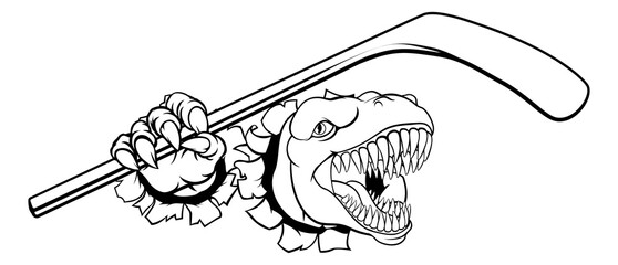 A bulldog ice hockey player animal sports mascot holding a hockey stick © Christos Georghiou