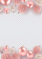 Christmas background with Christmas balls of pearl, a spiral balls on a transparent vertical background. Vector