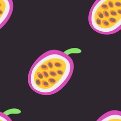 Exotic fruit pattern. Vector seamless background made in funny doodle style. Clipart food elements. Hand painted elements.