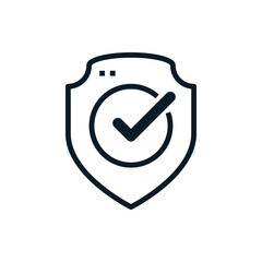 Check mark, approved with shield outline icons. Vector illustration. Editable stroke. Isolated icon suitable for web, infographics, interface and apps.
