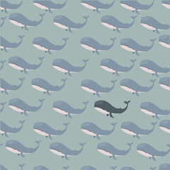 Beautiful poster with blue whale on green background for wallpaper design.