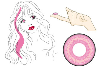 カラーコンタクトレンズ　カラコン　装着イメージイラスト