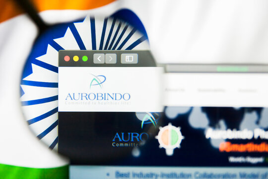 New York, New York State, USA - 21 May 2019: Illustrative Editorial Of Indian Company Aurobindo Pharma Website Homepage. Aurobindo Pharma Logo Visible On Display Screen.