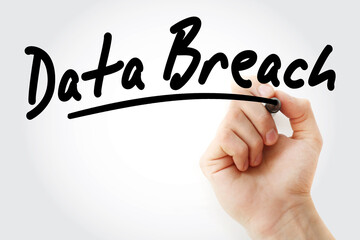 Hand writing Data Breach with marker, technology concept background