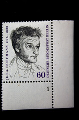 Postage stamp from the FRG Berlin. Printed on May 18, 1972. 150th anniversary of Ernst Theodor Wilhelm Hoffmann's death.