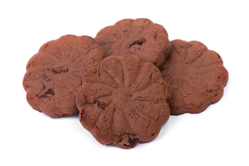 Group of thin chocolate cookies with raisin