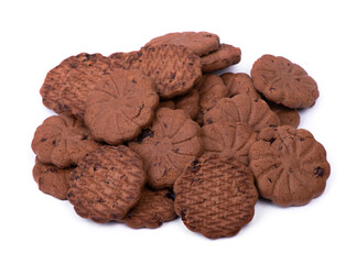 Group of thin chocolate cookies with raisin
