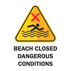 Obraz premium beach safety signs with beach closed dangerous warning text. vector illustration