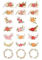 collection of decorative flowers and tags