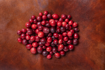 Bunch of cranberries fruits on abstract background. Symbol of healthy nutrition.