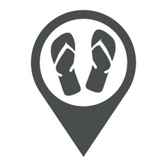 Concepto calzado de verano. Icono plano flip flops en puntero en color gris