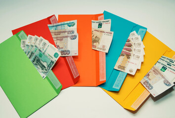Russian paper money notes are in five different envelopes