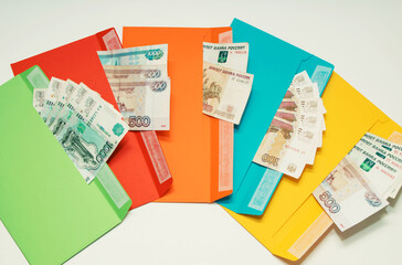 Russian paper money notes are in five different envelopes