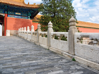 The traditional marble stone handrail in forbidden city, Beijing, China.