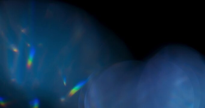 Blue Light Flare Prism Rainbow Light Flares Overlay on Black Background