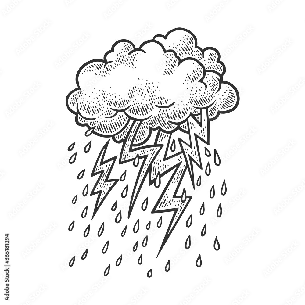 Wall mural lightning from clouds sketch raster illustration